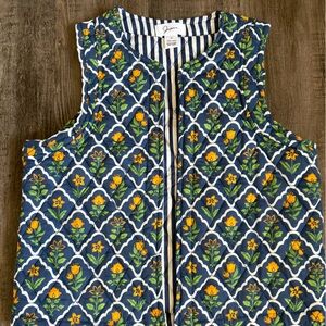 Women’s Small Navy with orange flower’s Quilted Jacket Vest. 100% Cotton.